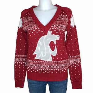 WSU Cougar Fair Isle Sweater V-neck Ugly Christmas